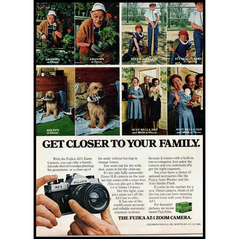 1978 Fujica AZ-1 Zoom SLR Camera Vintage Print Ad Film Photography Wall Art